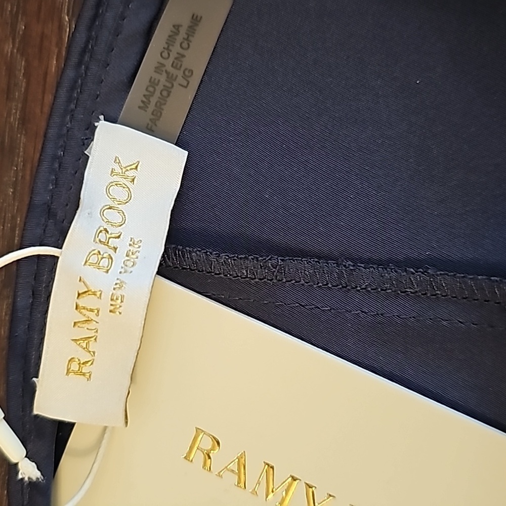 Ramy Brook Navy Blue Katrina Tie Neck Bell Sleeve Blouse - Size Large - Picture 6 of 10